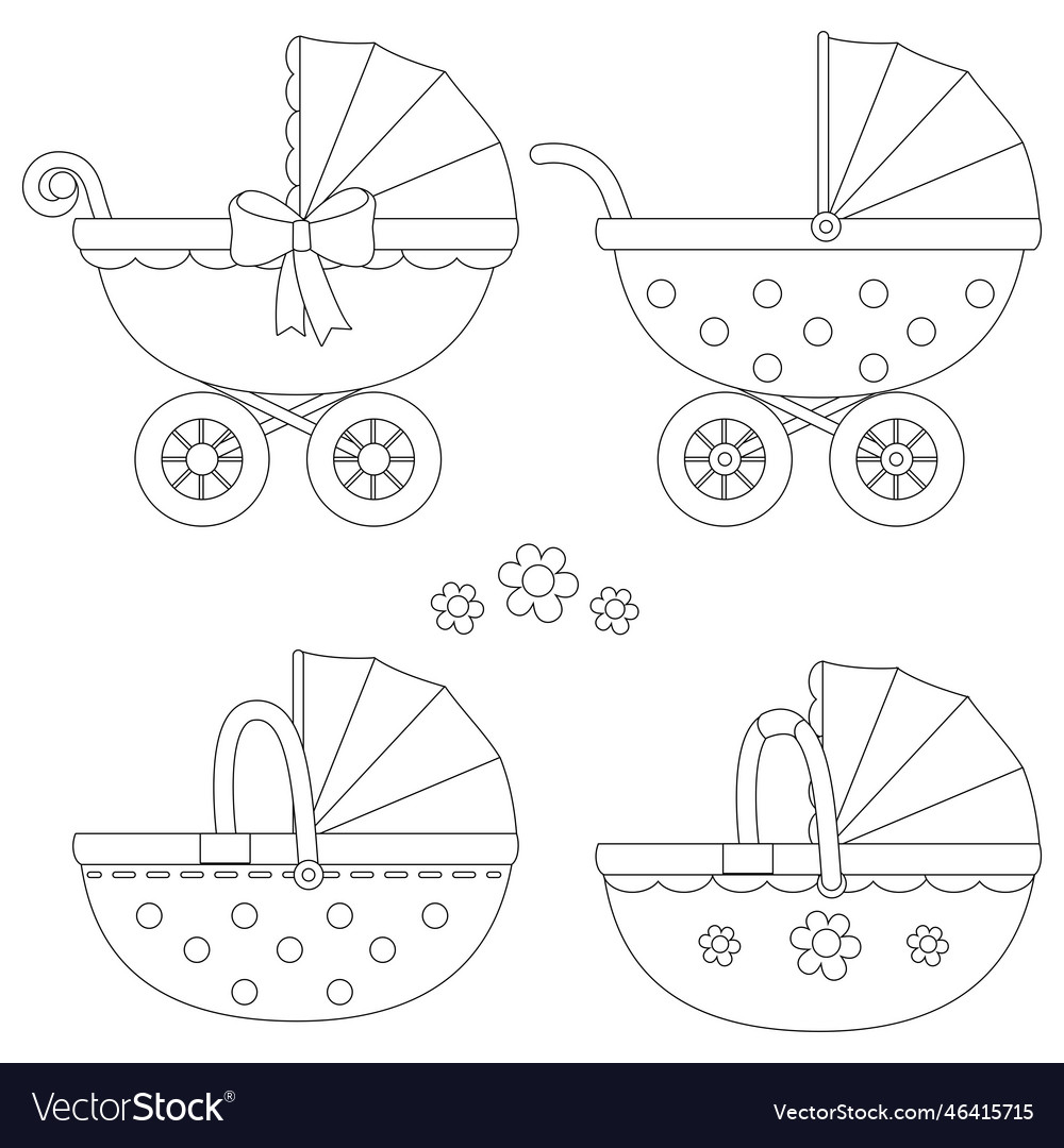 Baby strollers black and white coloring page vector image