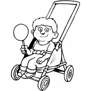 Boy in stroller with candy coloring page