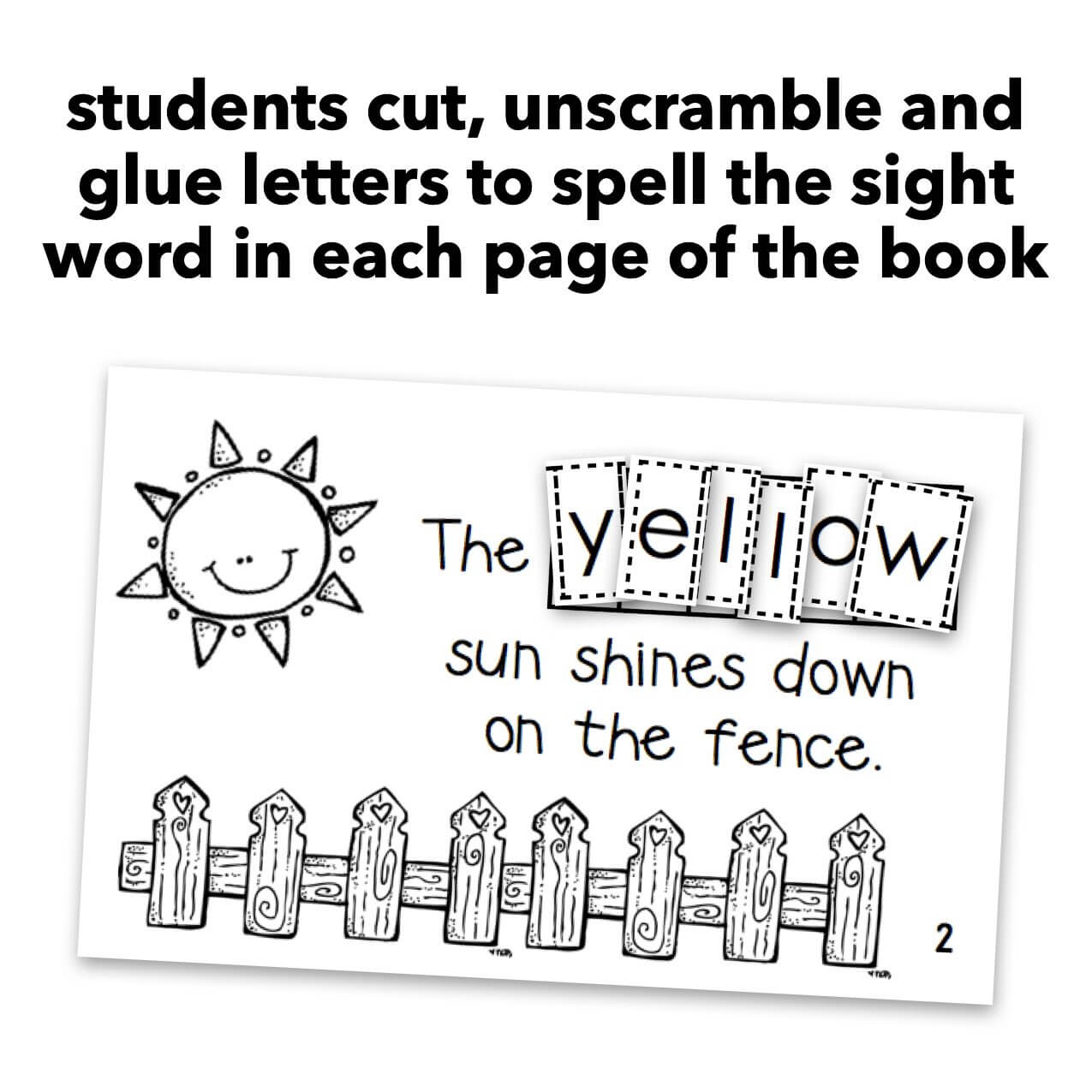 The yellow sun shines down color word interactive sight word reader