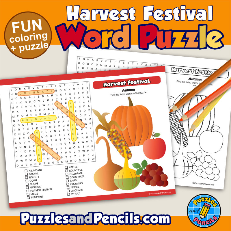 Harvest festival word search puzzle activity and coloring harvest wordsearch made by teachers
