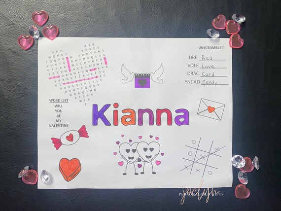 Printable valentines coloring page personalized coloring custom kids coloring pages