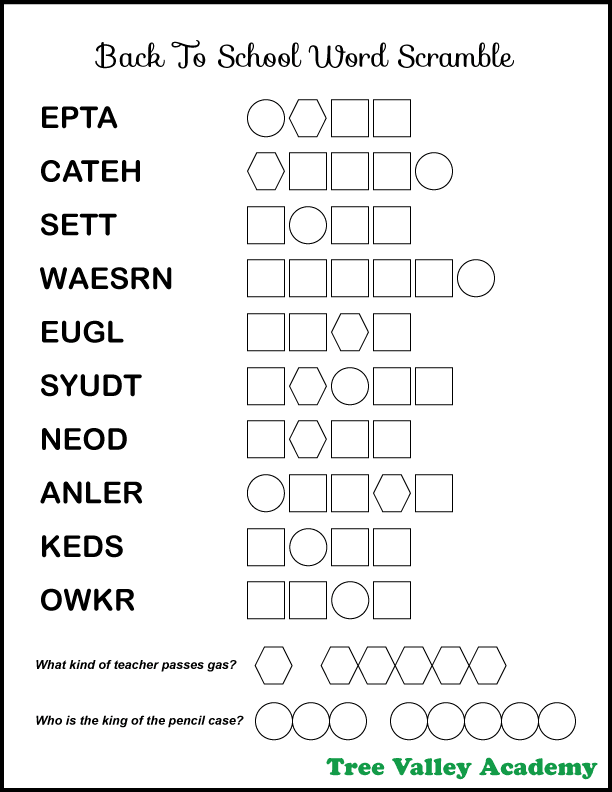 Back to school word unscramble