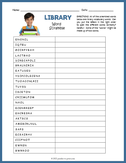 Library word scramble
