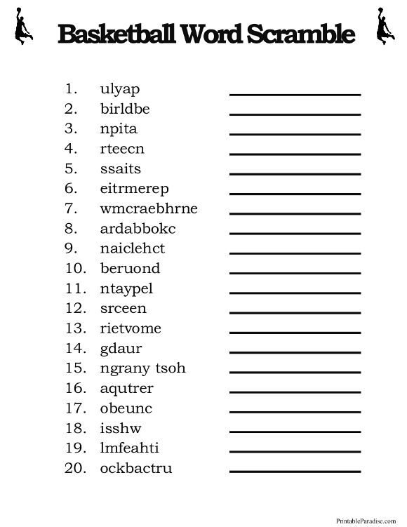 Printable basketball word scramble game scramble words printable sports unscramble words