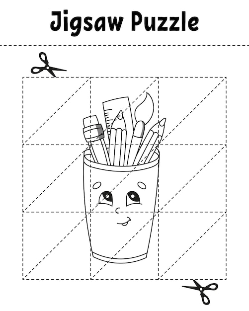 Premium vector jigsaw puzzle coloring page for kids back to school theme vector illustration