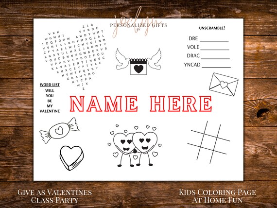 Printable valentines coloring page personalized coloring custom kids coloring pages