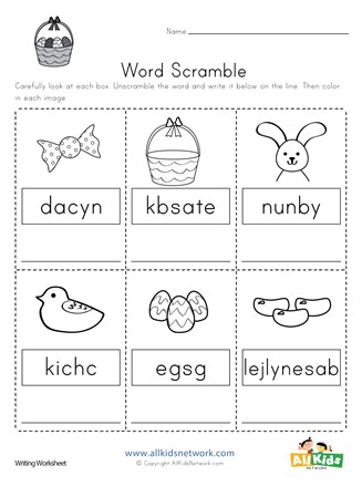 Easter word scramble worksheet all kids network