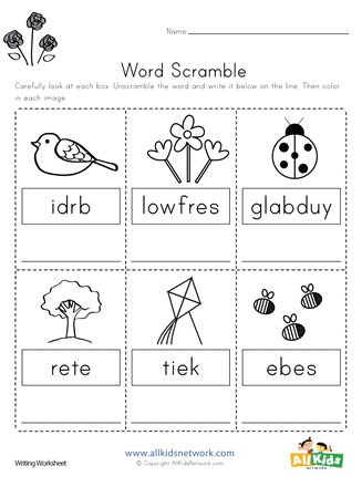 Spring word scramble worksheet all kids network