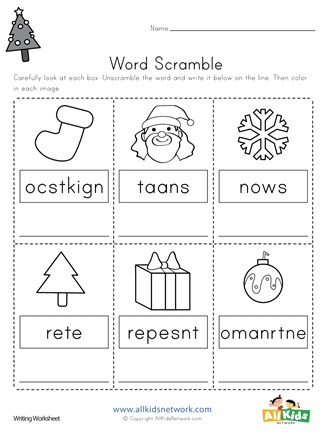 Christmas word scramble worksheet all kids network
