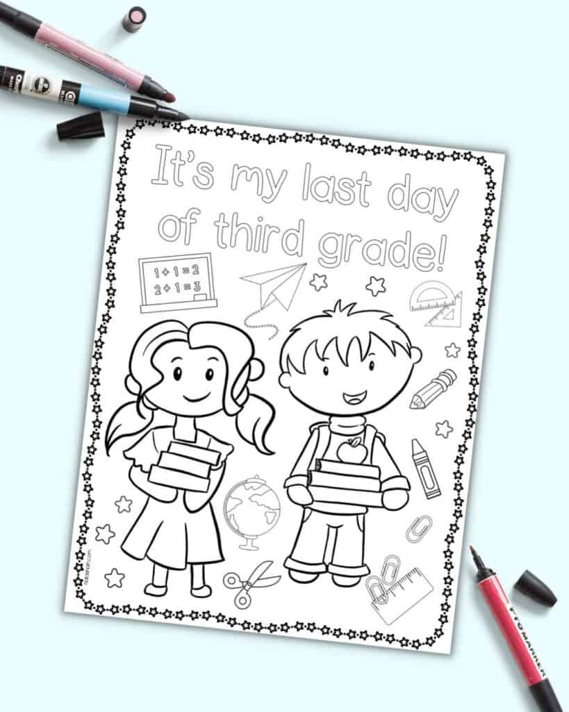 Free printable last day of third grade coloring page