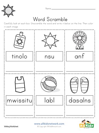 Summer word scramble worksheet all kids network