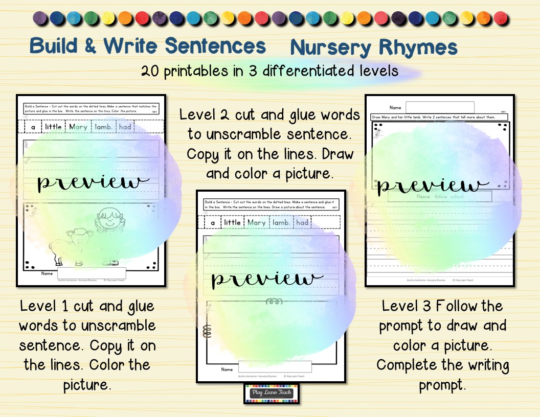 Sentence writing nursery rhymes scrambled sentences made by teachers