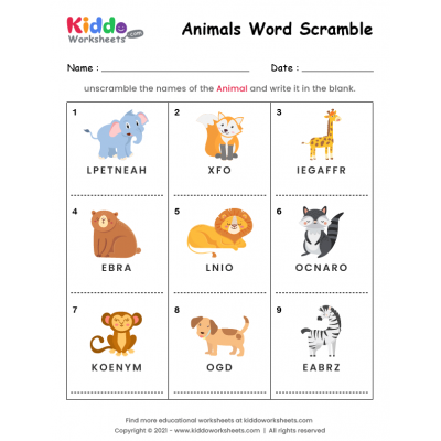 Free printable word scramble worksheets