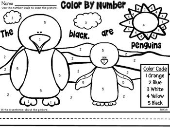 Color by number polar animals winter theme color and unscramble the sentence polar animals kindergarten christmas activities winter kindergarten activities
