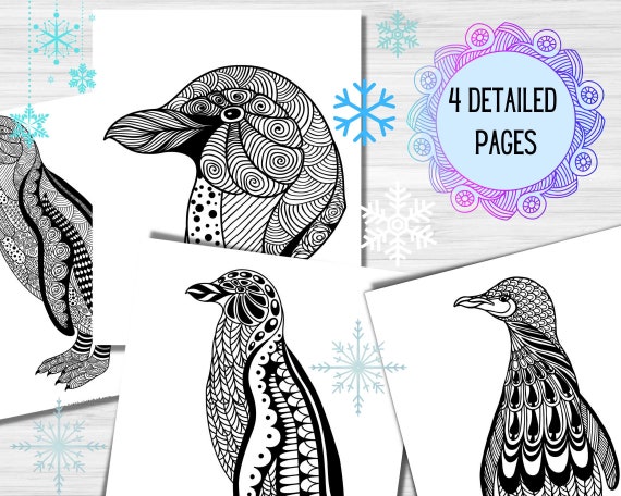 Zentangle penguins coloring book zentangle activities for kids christmas coloring sheets digital downlad