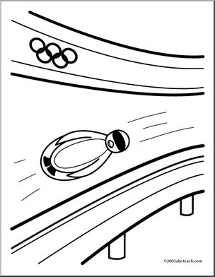 Coloring page cartoon penguin bobsledding
