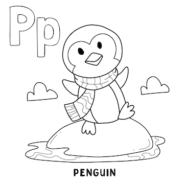 Premium vector alphabet animal penguin for coloring with word hand drawn letter animal cartoon
