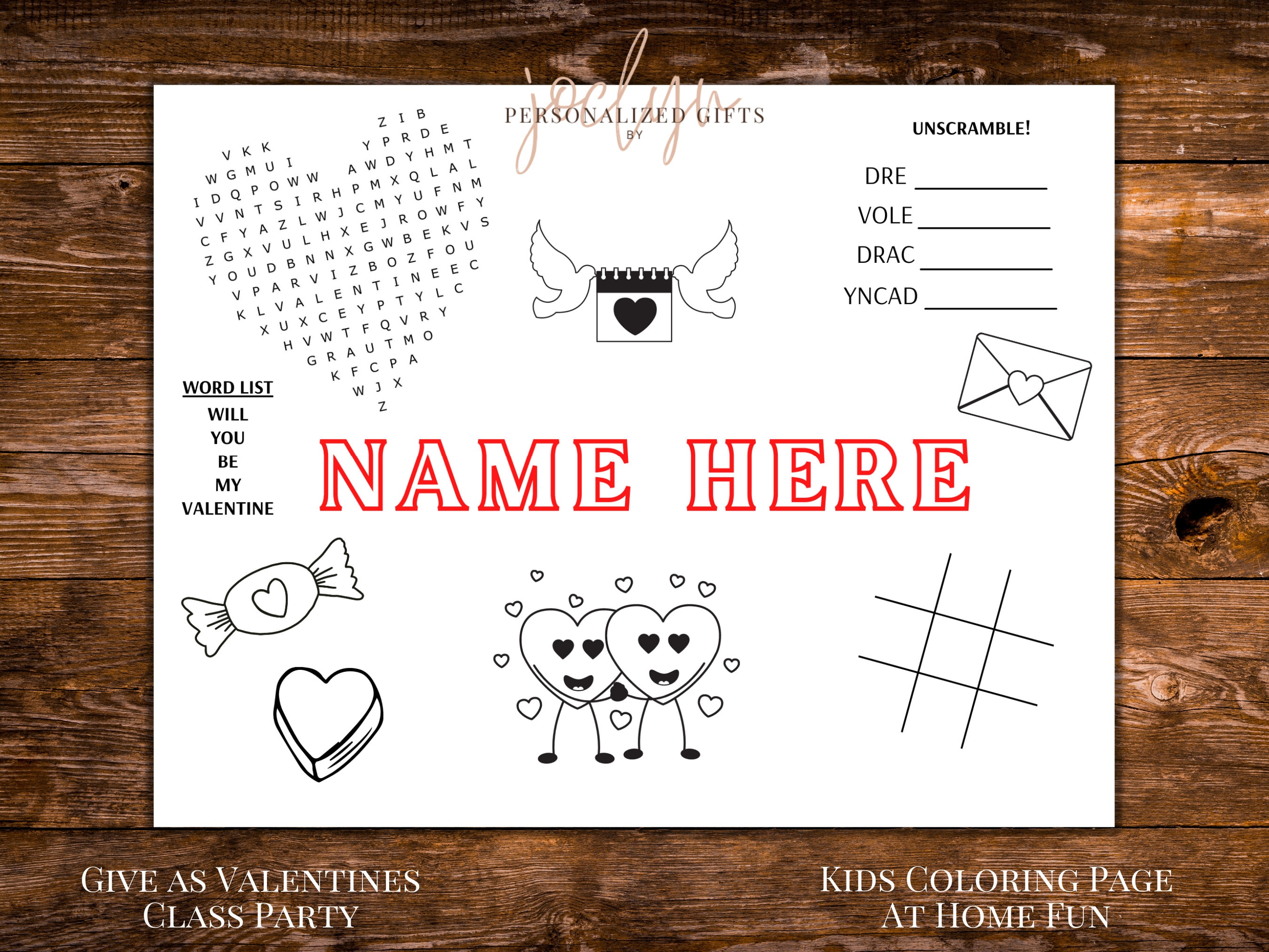 Printable valentines coloring page personalized coloring custom kids coloring pages