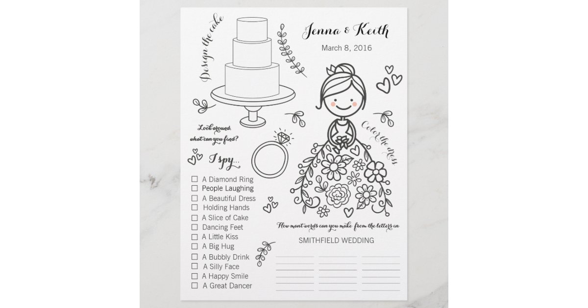 Illustrated wedding kids activity page