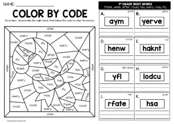 Christmas color by sight word st grade words unscramble the word worksheets