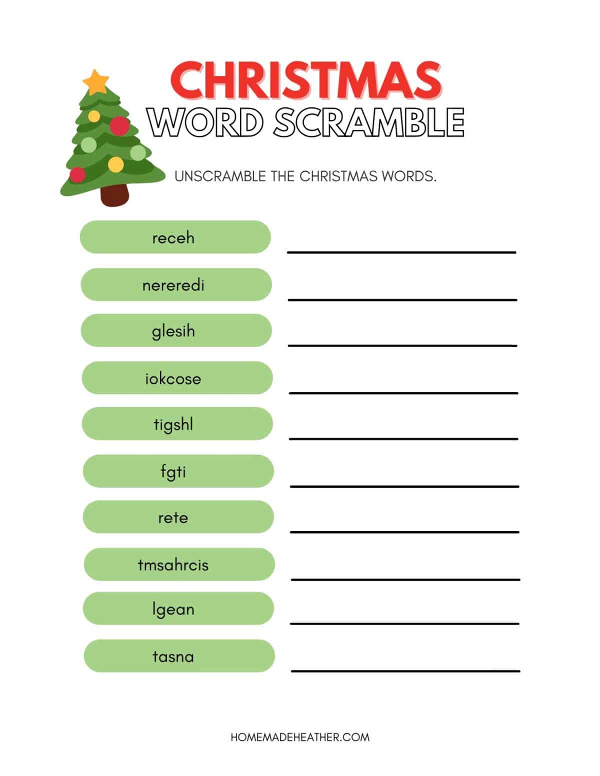 Free christmas word scramble printable homemade heather