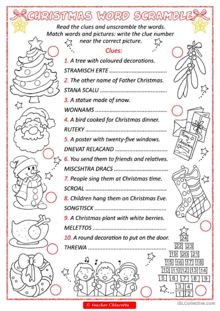 Christmas word scramble glish esl worksheets pdf doc