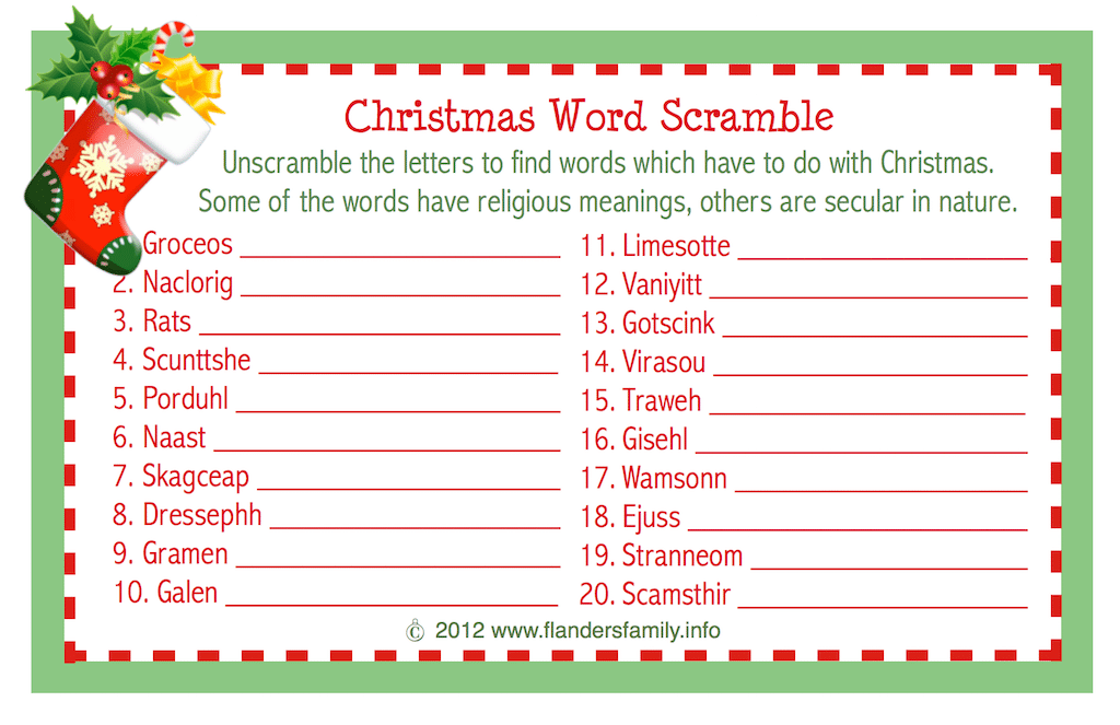 Christmas word scramble free printable