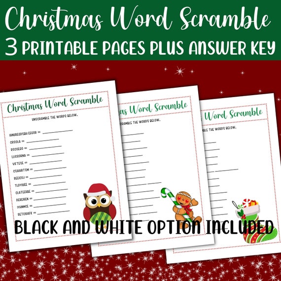 Printable christmas word scramble holiday party game unscramble for classroom work or family