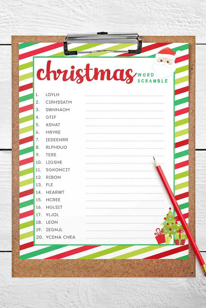 Free christmas word scramble with answer sheet