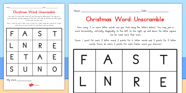 Christmas word unscramble teacher made