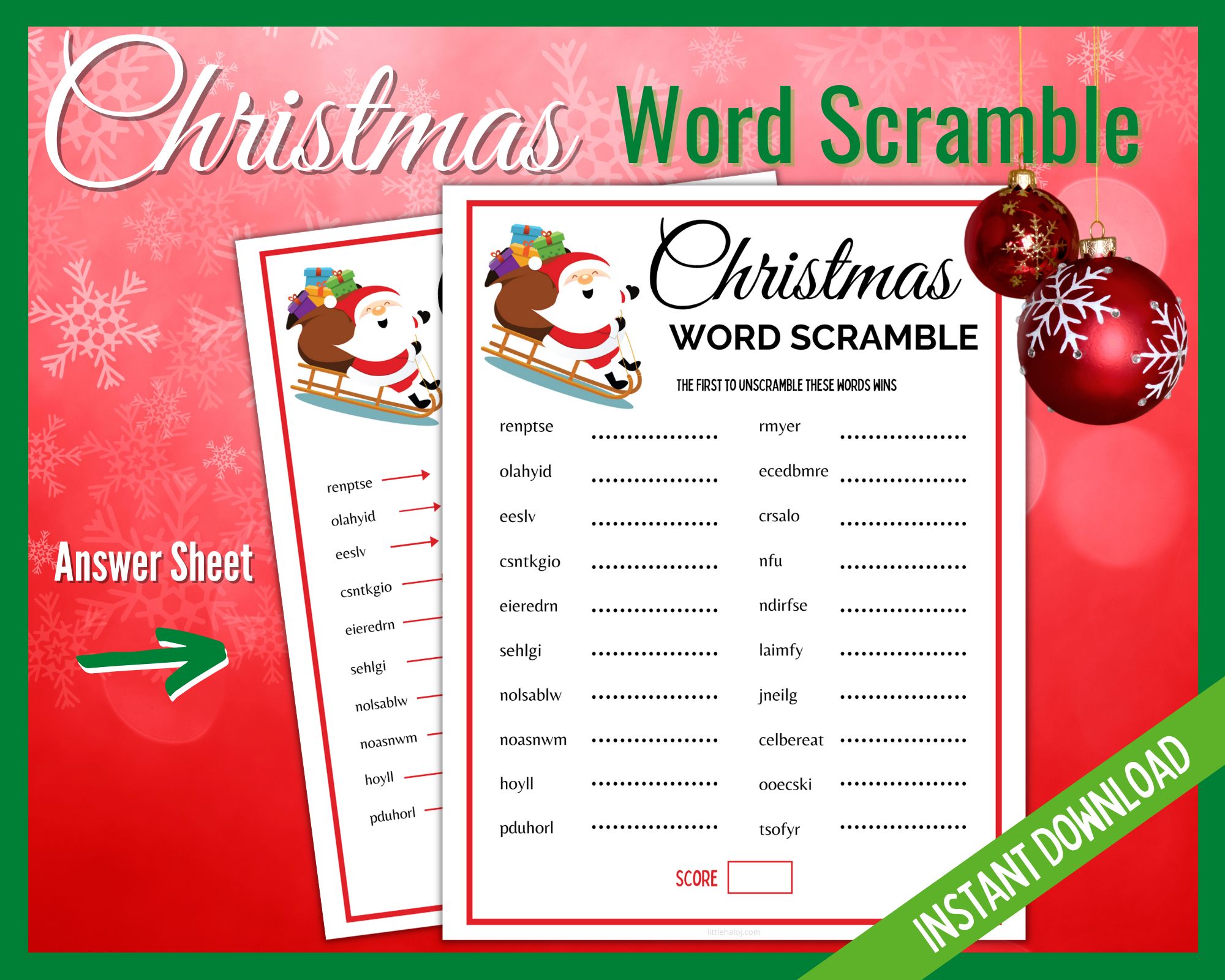 Christmas word scramble