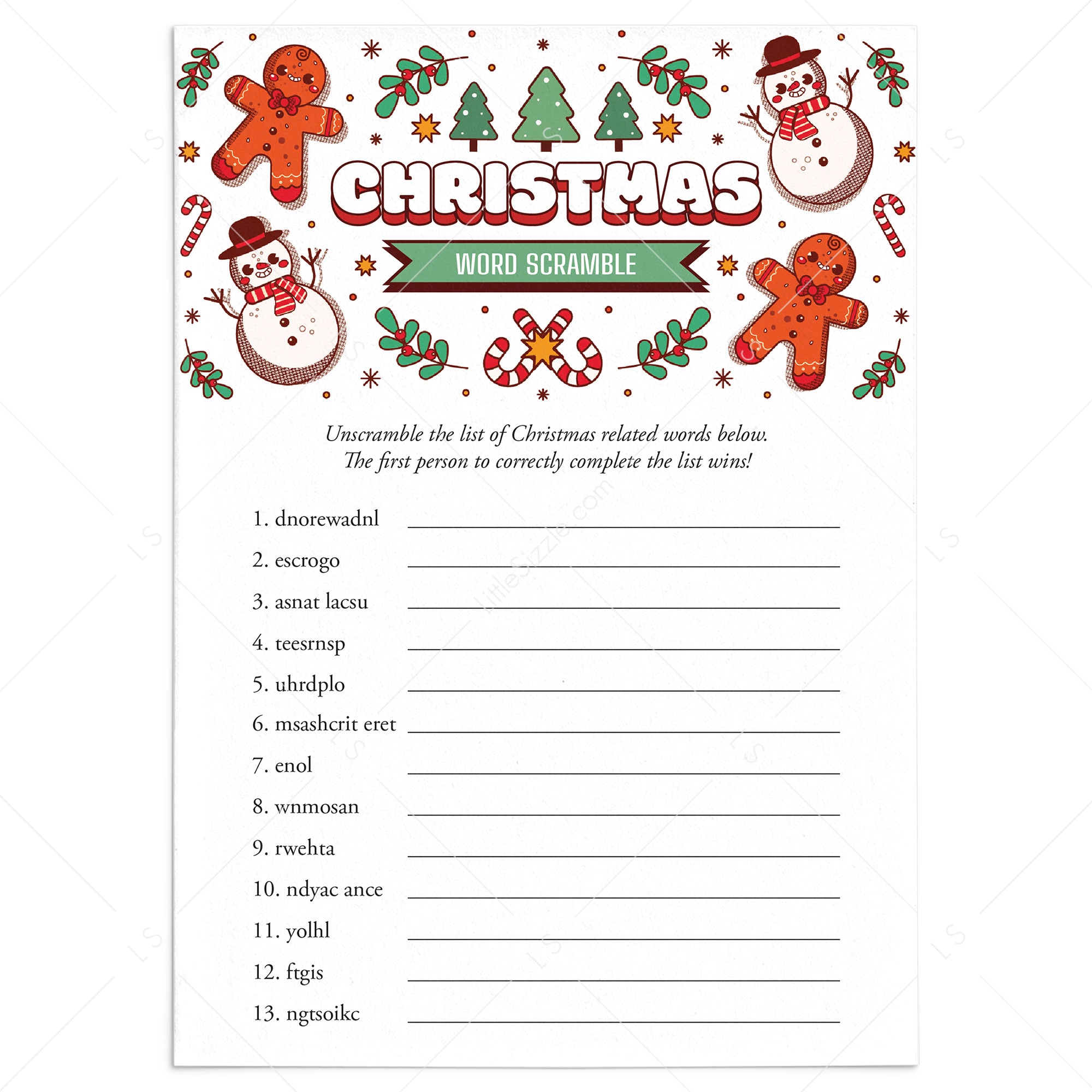 Unscramble christmas words game with answers printable â