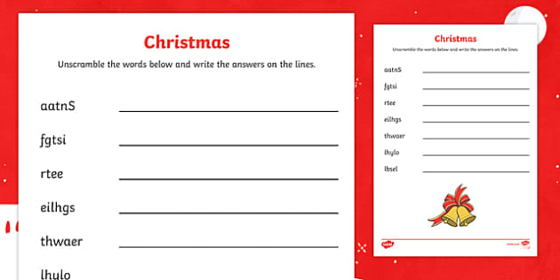 Christmas word unscramble activity