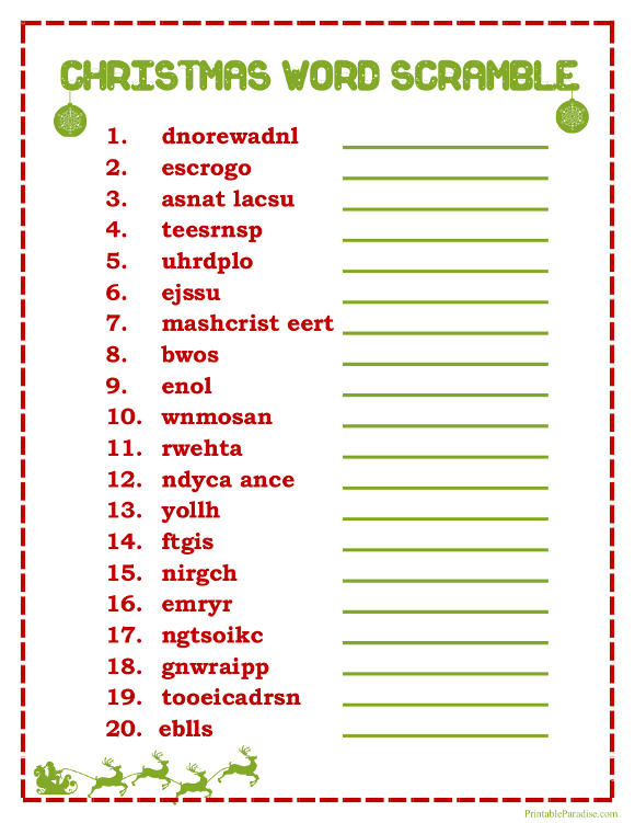 Printable christmas word scramble game