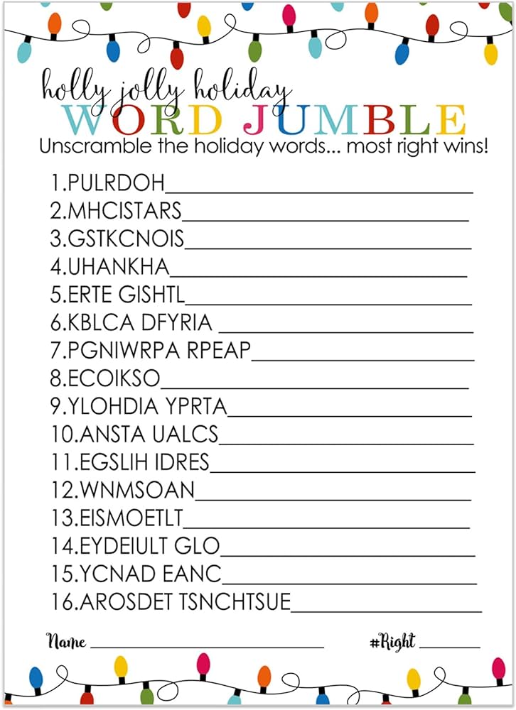 Festive christmas word scramble game pack of cards