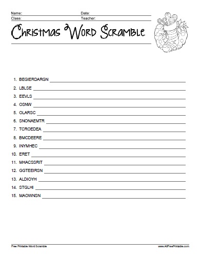 Christmas word scramble â free printable