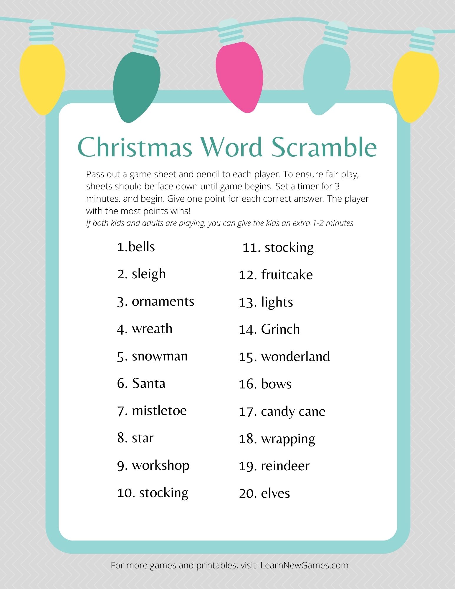 Free christmas word scramble game pdf â learn new games