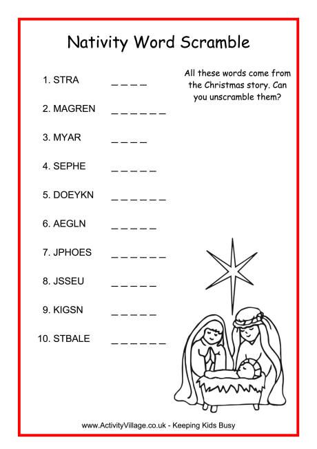 Nativity word scramble christmas sunday school christmas words sunday school kids