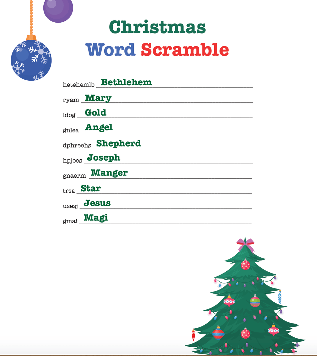 Christmas word scramble