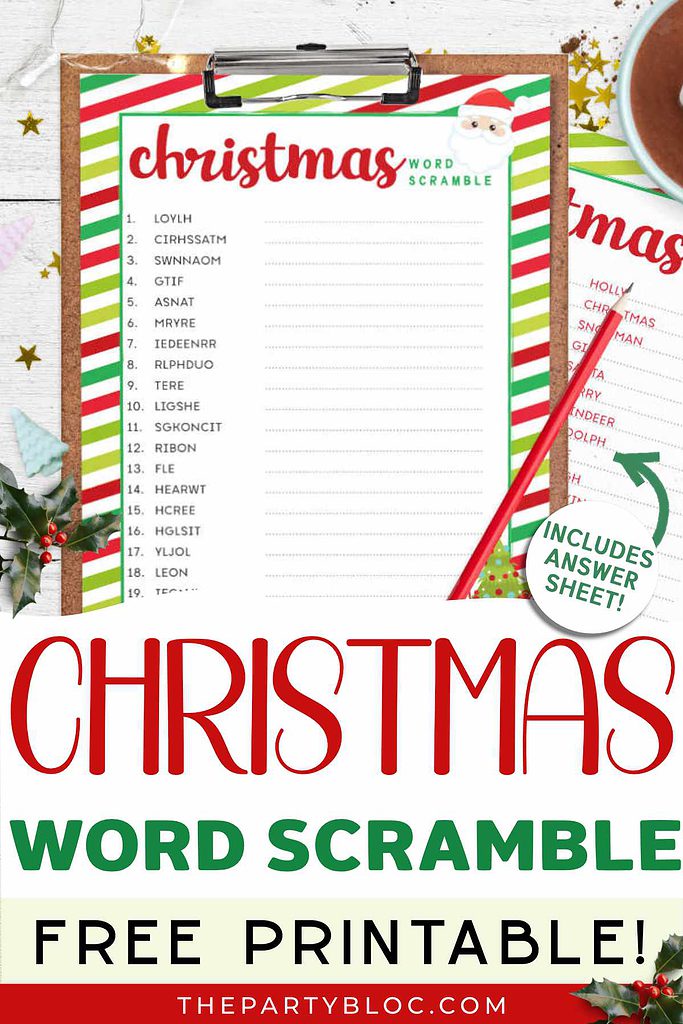 Free christmas word scramble with answer sheet