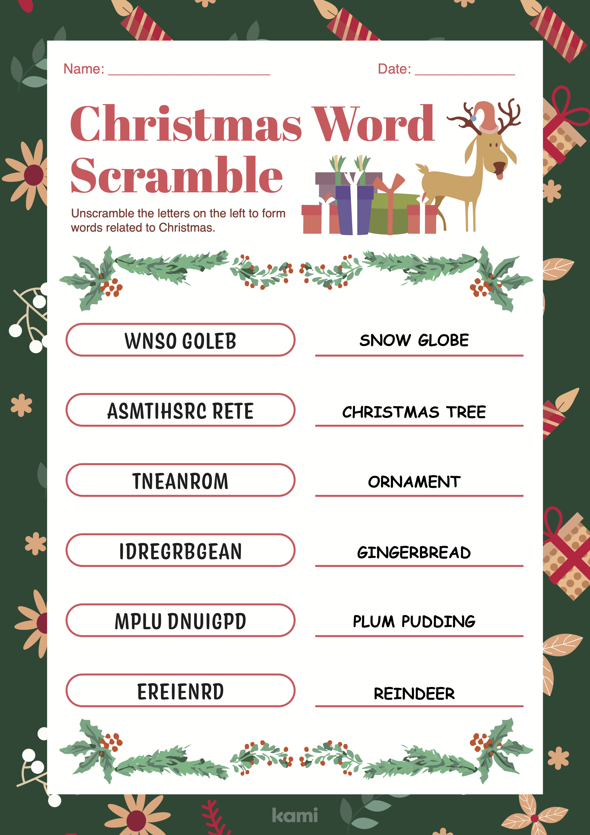 Christmas word scramble answer key for teachers perfect for grades nd rd th th th other classroom resources kami library