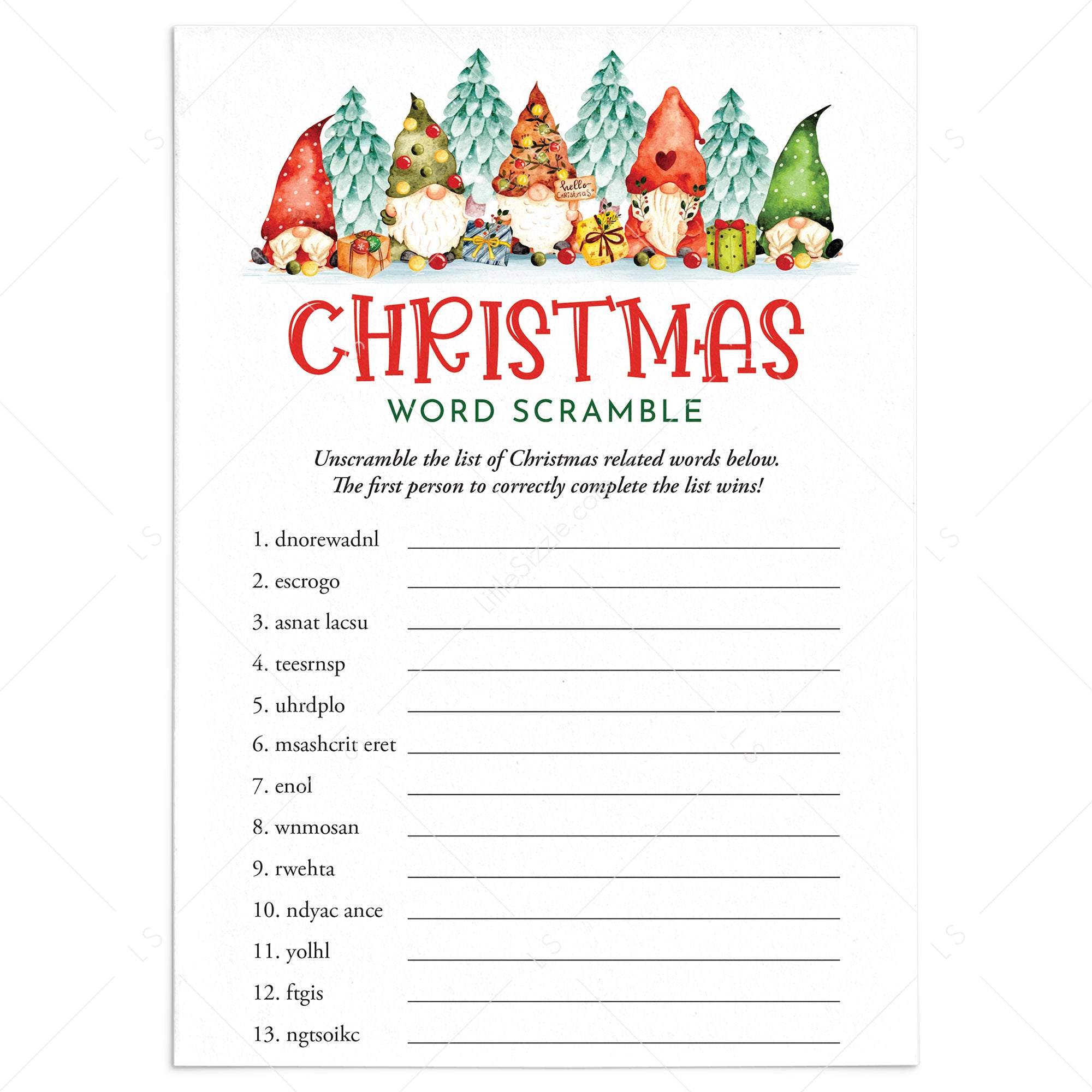 Printable christmas word scramble with answer key instant download â