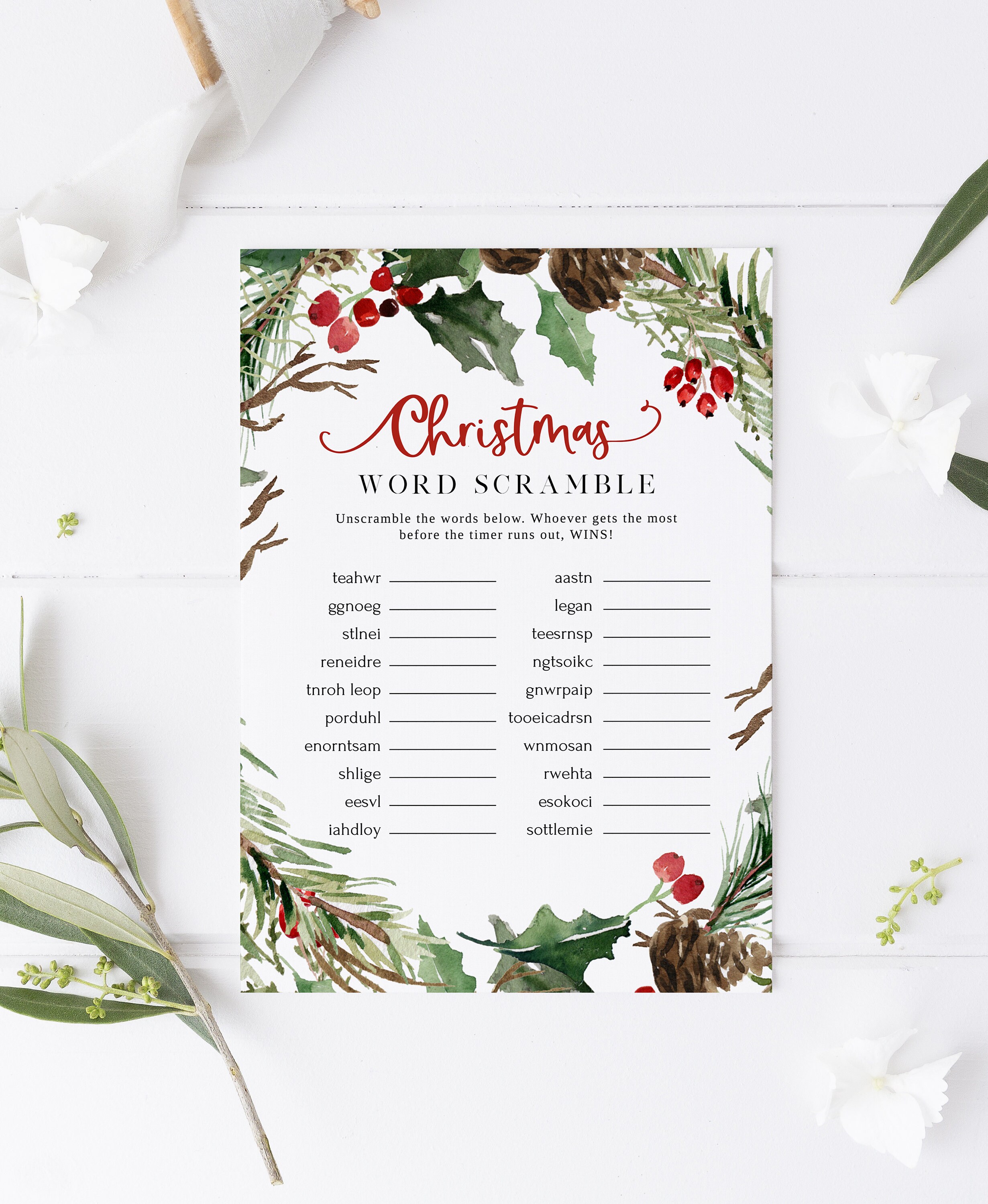 Christmas word unscramble game holiday party game christmas