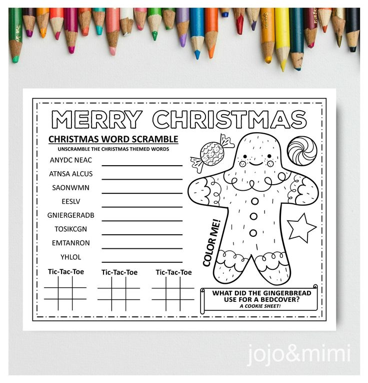 Merry christmas printable placemat activity christmas coloring instant download happy holidays dinner placemat gingerbread word search