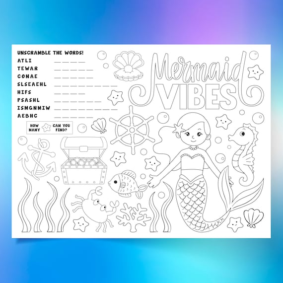 Mermaid coloring page mermaid activity page digital
