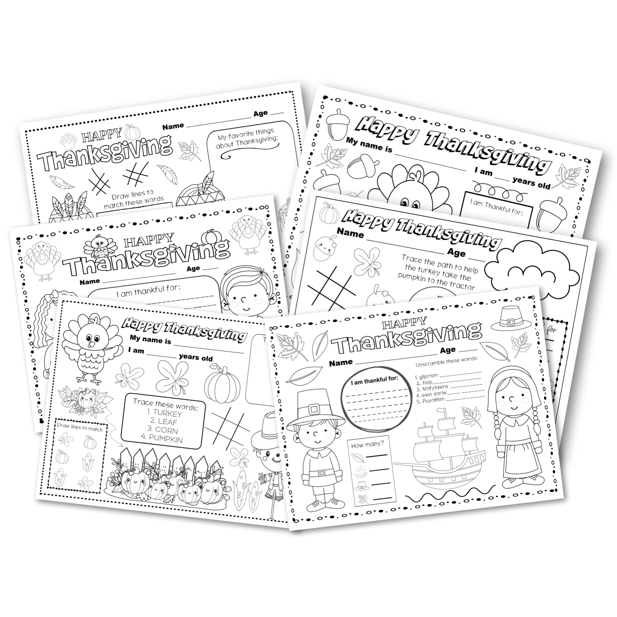Thanksgiving coloring placemats for kids â at home with zan printables