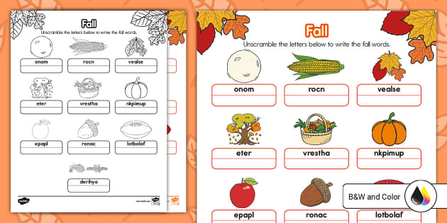 Fall word scramble printable fall season usa