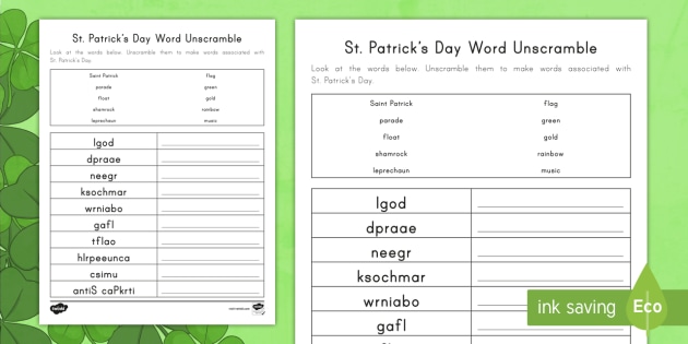St patricks day word scramble irish heritage usa