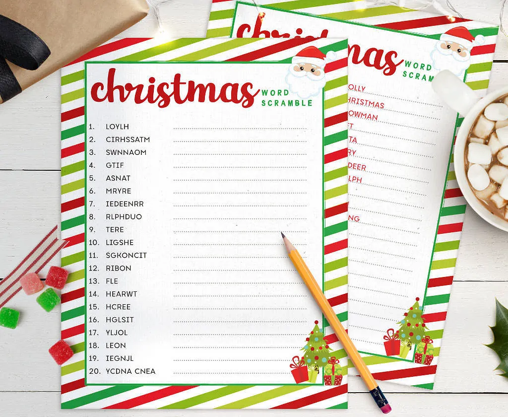 Free christmas word scramble with answer sheet