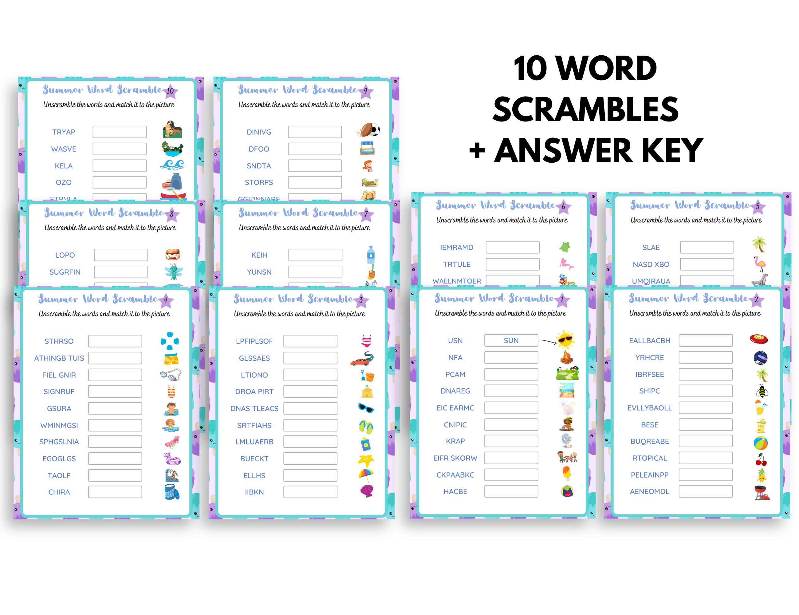 Summer word scramble printable summer summer games summer